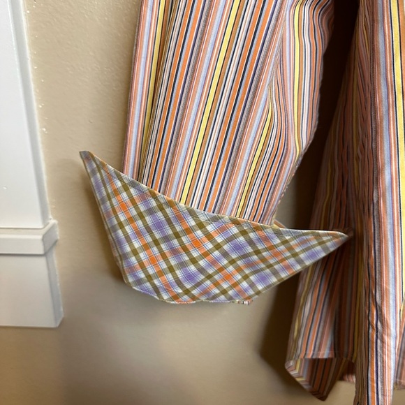 Tailorbyrd Men’s Button Down Long Sleeve Striped Shirt Size XL Yellow Orange - Picture 3 of 6
